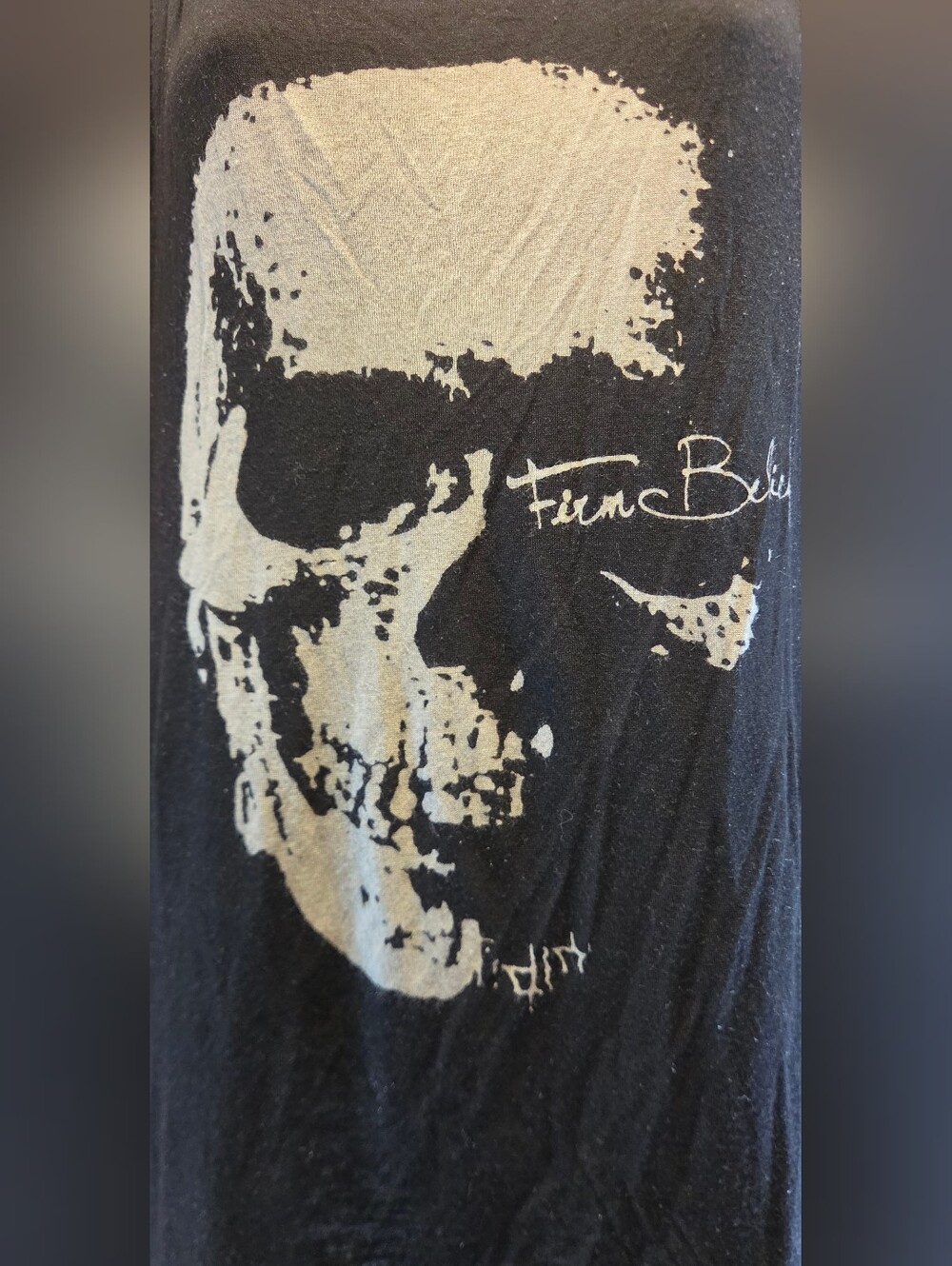 Firm Belief Black Skull Graphic Tank Top Open Back Detail SzL - Picture 3 of 5